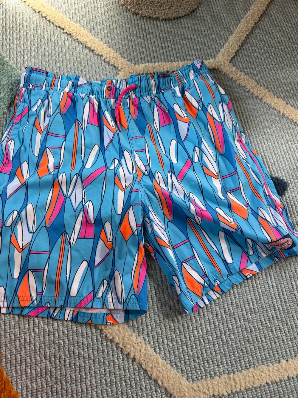 Vineyard Vines Turquoise Swim Trunks with Surfboard Motif
